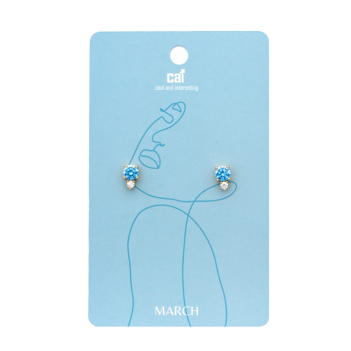 March - Gold Aqua Duo Sparkling Birthstone Earrings