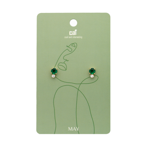 May - Gold Emerald Duo Sparkling Birthstone Earrings