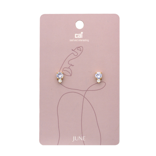 June - Gold Light Amethyst Duo Sparkling Birthstone Earrings