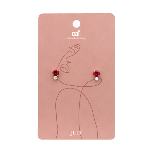 July - Gold Ruby Duo Sparkling Birthstone Earrings