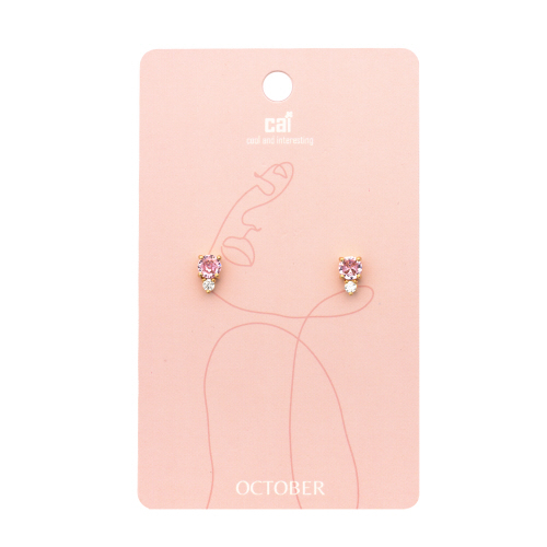 October - Gold Pink Duo Sparkling Birthstone Earrings