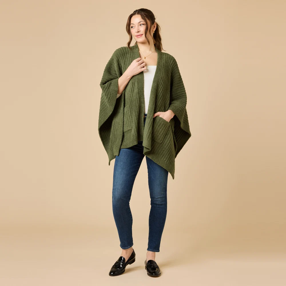Solid Rib Marshmallow Shawl - Olive