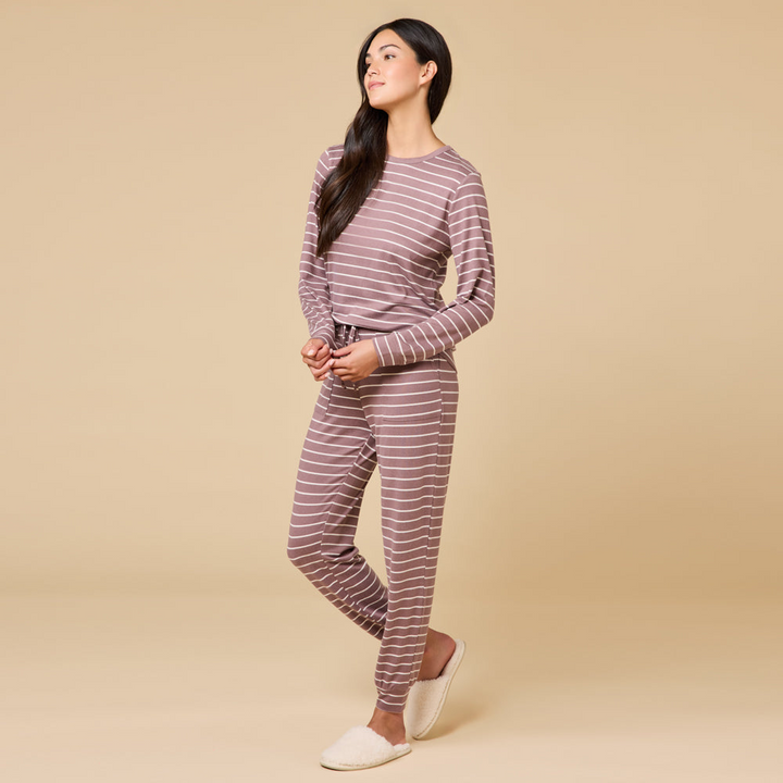 Dream Jersey Crew Neck Lounge Set - Driftwood Stripe (XS)