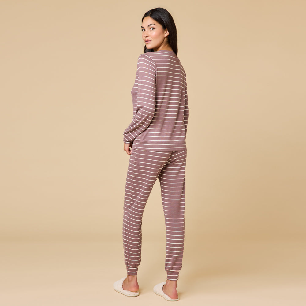 Dream Jersey Crew Neck Lounge Set - Driftwood Stripe (Large)