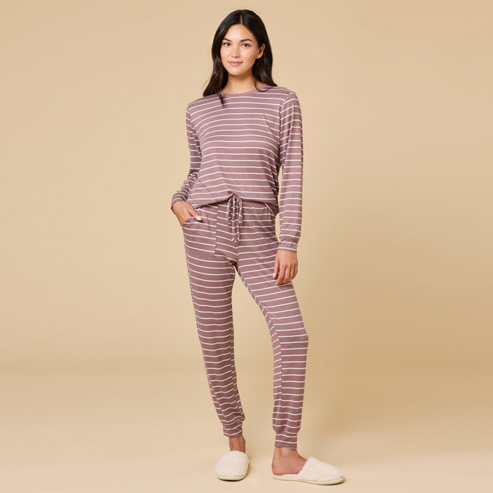 Dream Jersey Crew Neck Lounge Set - Driftwood Stripe (XS)