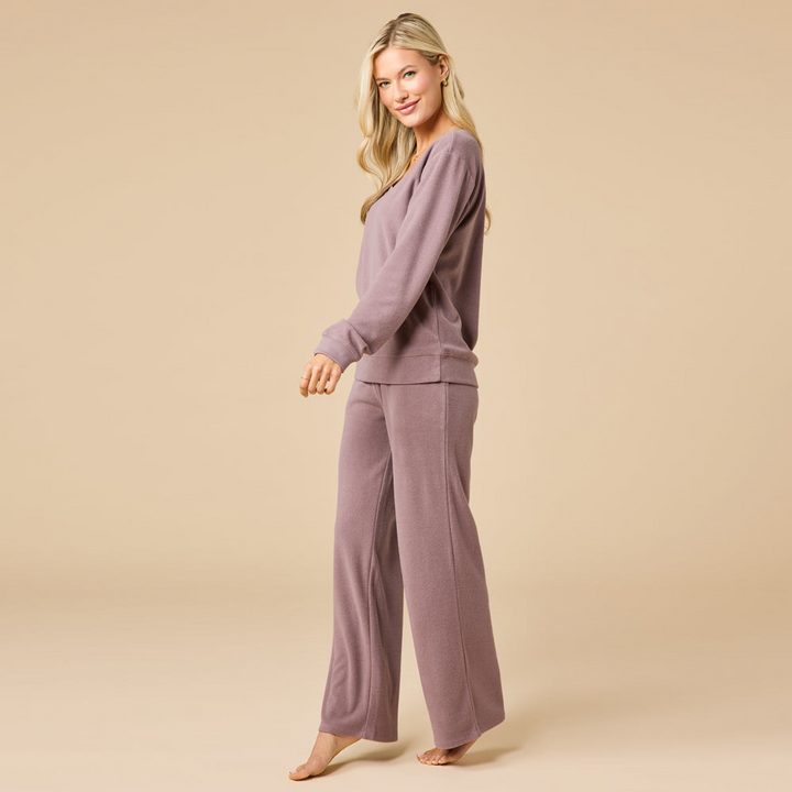 Vintage Velvet V-Neck with Wide Leg Pant - Driftwood (Medium)