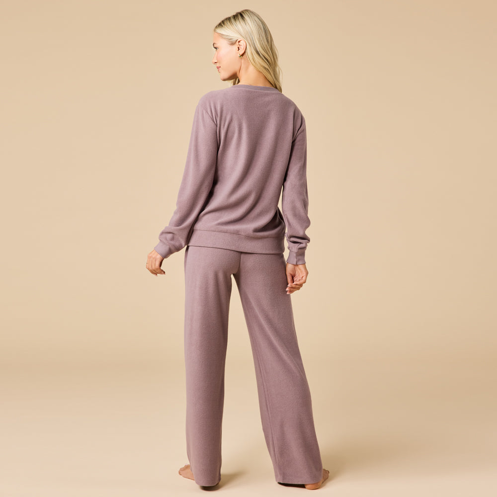 Vintage Velvet V-Neck with Wide Leg Pant - Driftwood (Medium)