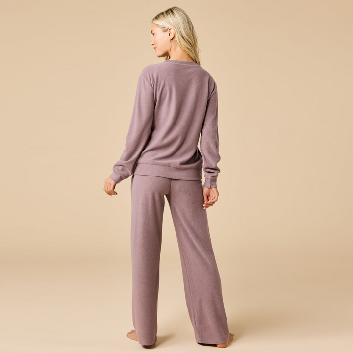 Vintage Velvet V-Neck with Wide Leg Pant - Driftwood (Medium)