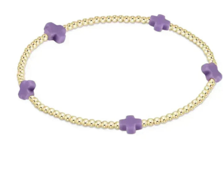 Signature Cross Small Gold Pattern 2mm Bead Bracelet - Purple