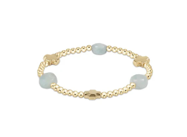Signature Cross Admire Gold Pattern 3mm Bead Bracelet - Aquamarine