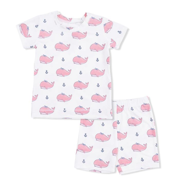 Bubbly Whale With Bow Pink Short Set