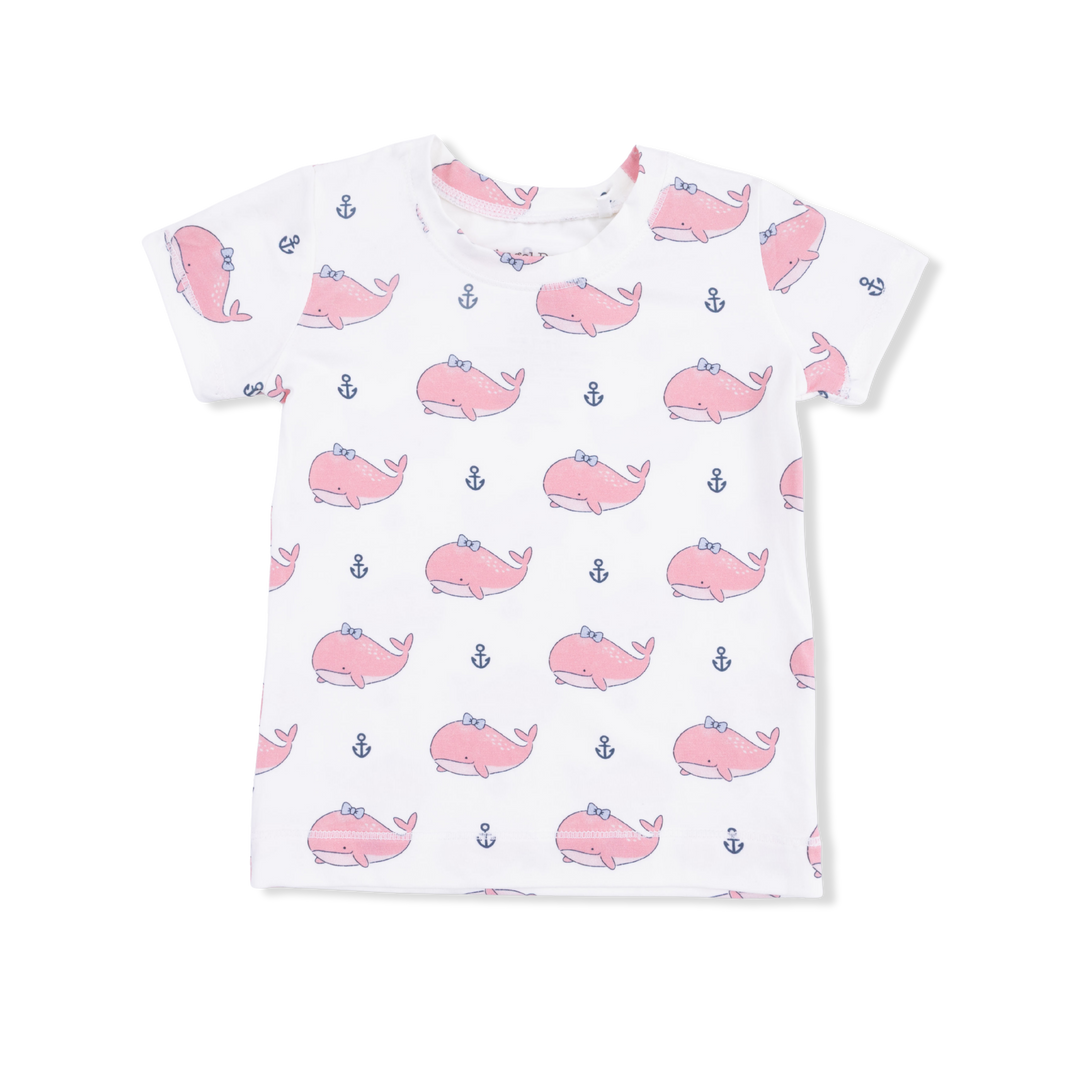 Bubbly Whale With Bow Pink Short Set