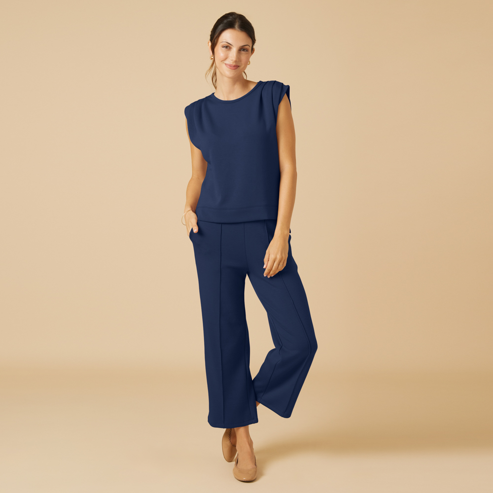 DreamTech Pleated Shoulder Tank with Cropped Pant - Midnight (Large)