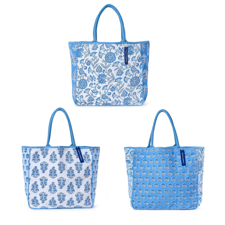 Blue Block Printed Tote Bag