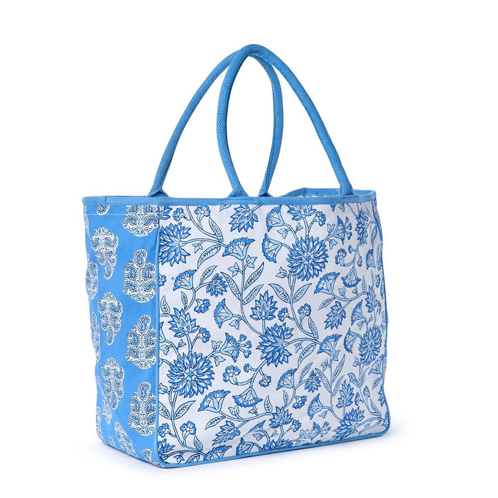Blue Block Printed Tote Bag