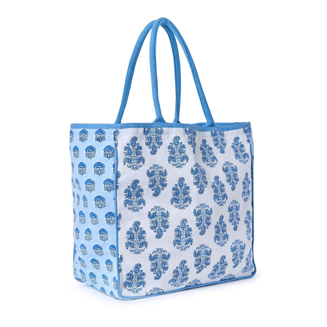 Blue Block Printed Tote Bag