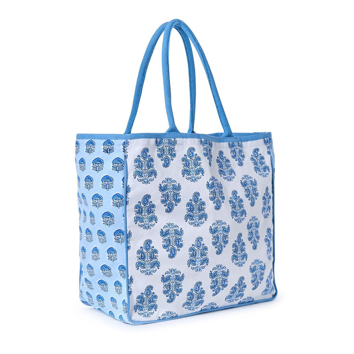 Blue Block Printed Tote Bag