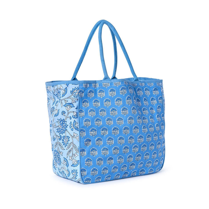 Blue Block Printed Tote Bag