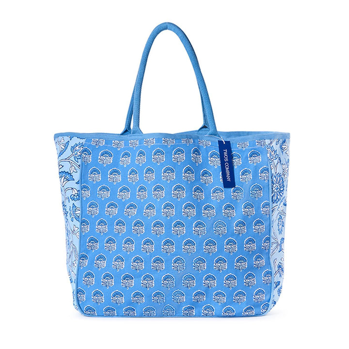 Blue Block Printed Tote Bag