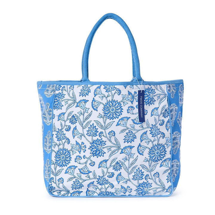 Blue Block Printed Tote Bag