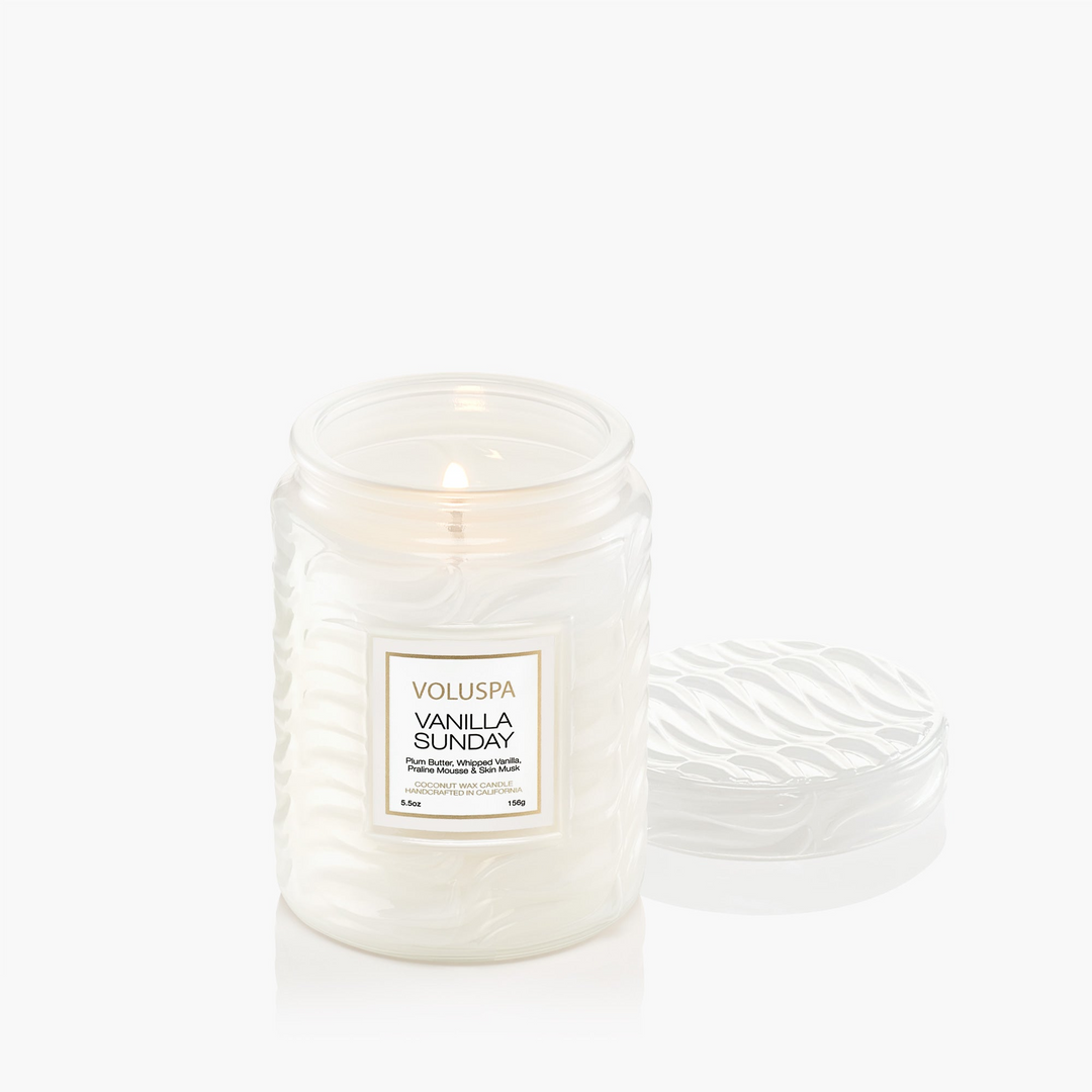 Vanilla Sunday - 5.5 Oz Embossed Glass Jar Candle With Lid