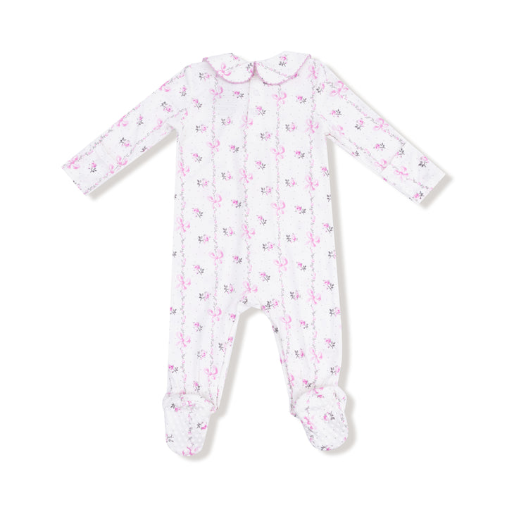 Dainty Buds And Bows Stripe Smocked Peter Pan Snap Footie