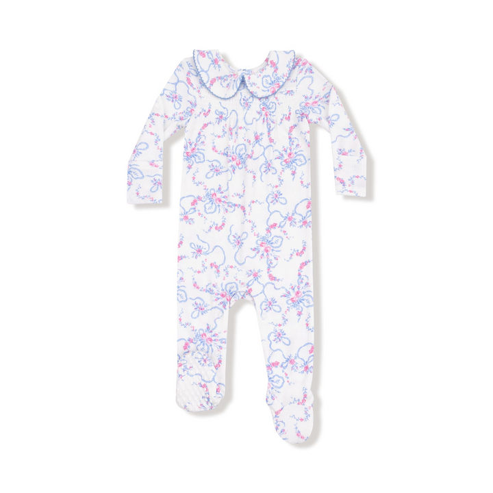 Ribbon Floral Fling Smocked Peter Pan Snap Footie