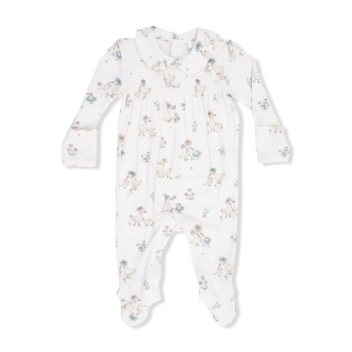 Flower Ducklings Smocked Peter Pan Snap Footie