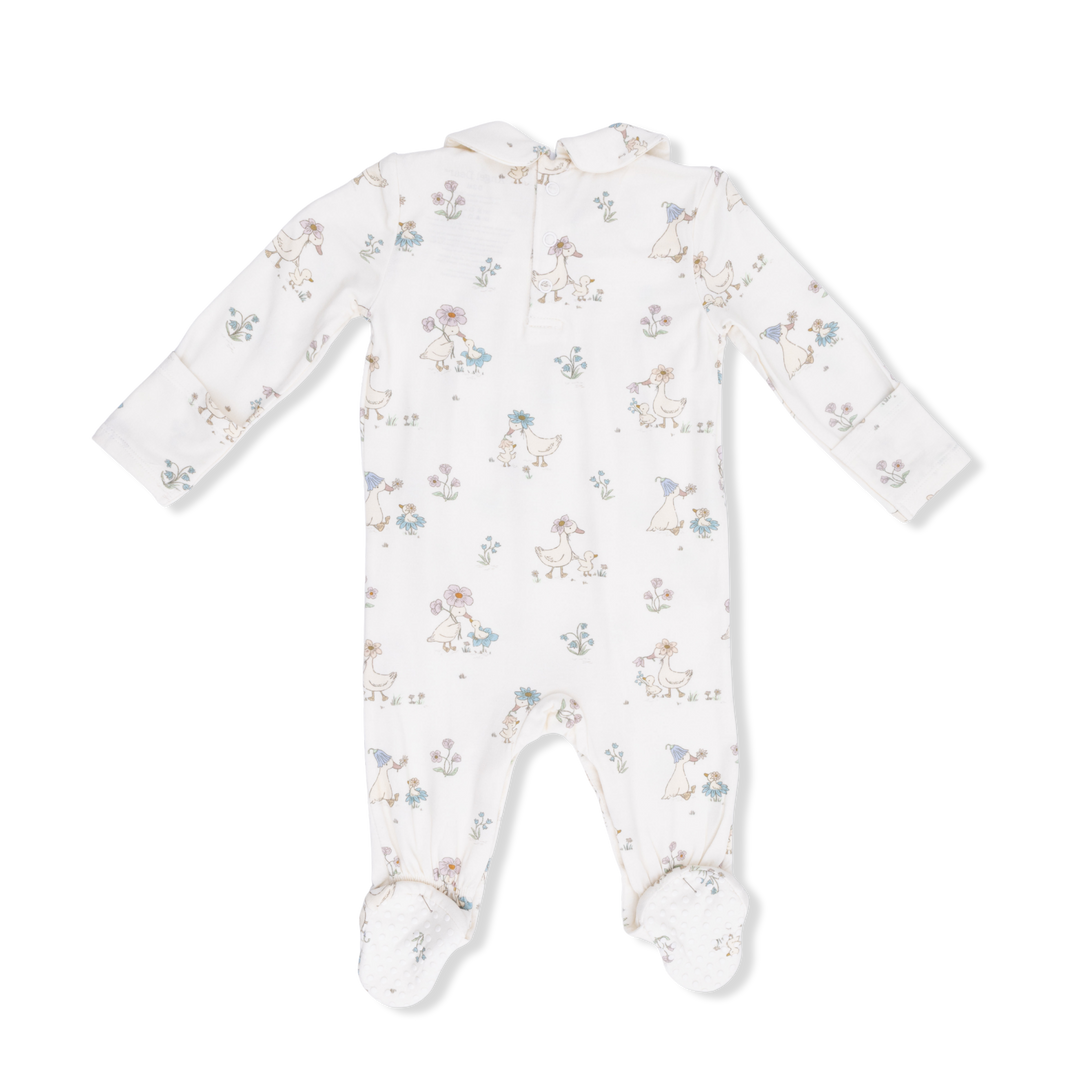Flower Ducklings Smocked Peter Pan Snap Footie