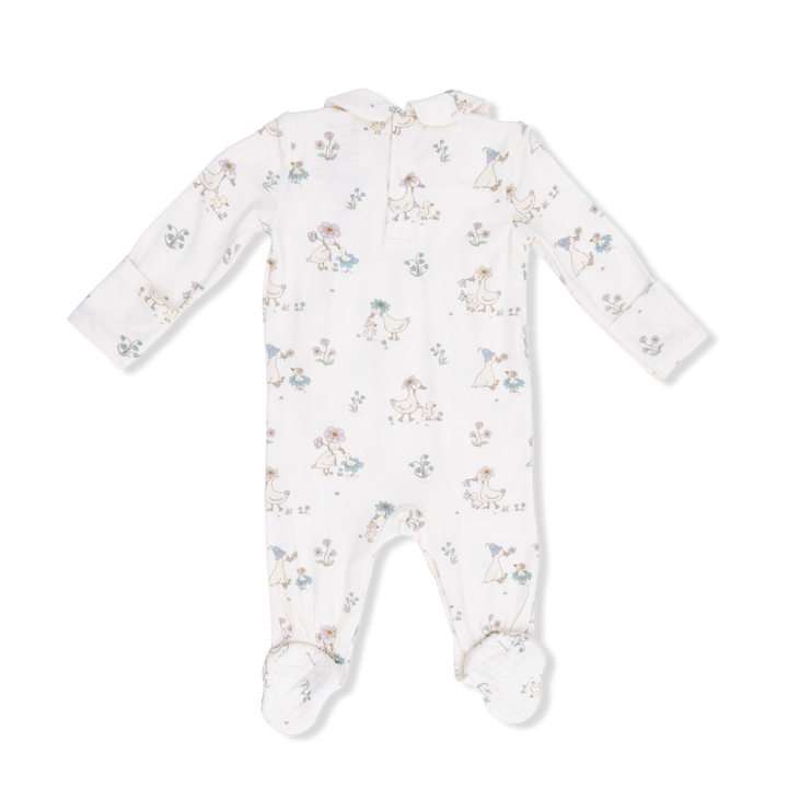 Flower Ducklings Smocked Peter Pan Snap Footie