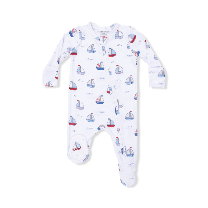 Bubbly Sailboats Blue 2 Way Zipper Footie
