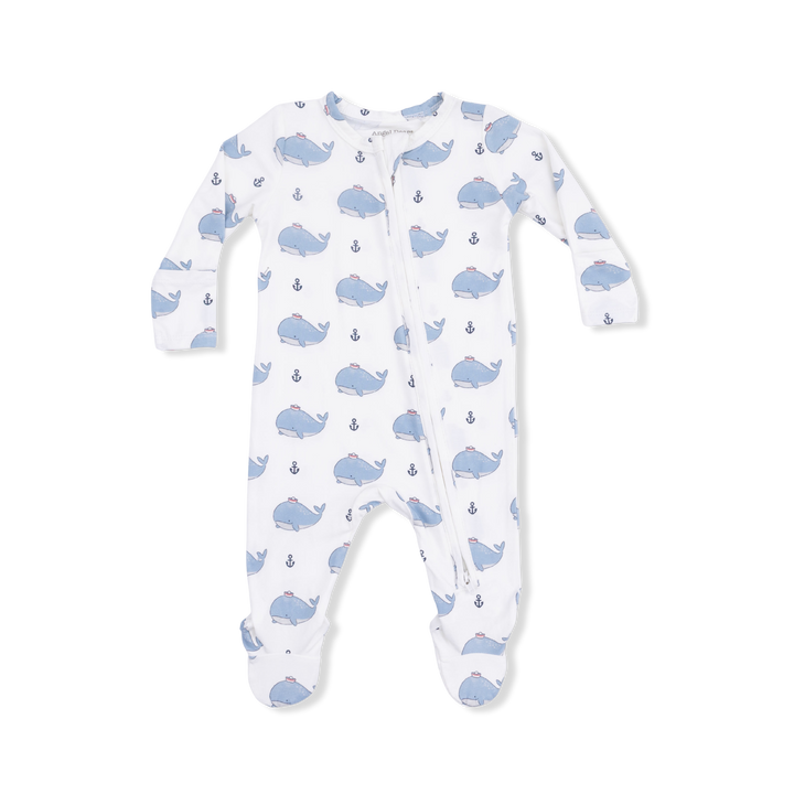 Bubbly Sailor Whales Blue 2 Way Zipper Footie