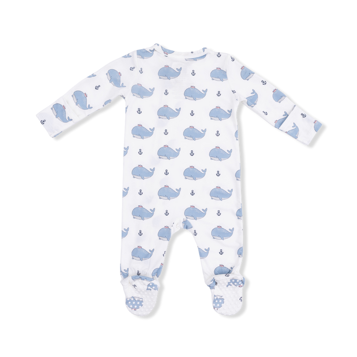 Bubbly Sailor Whales Blue 2 Way Zipper Footie