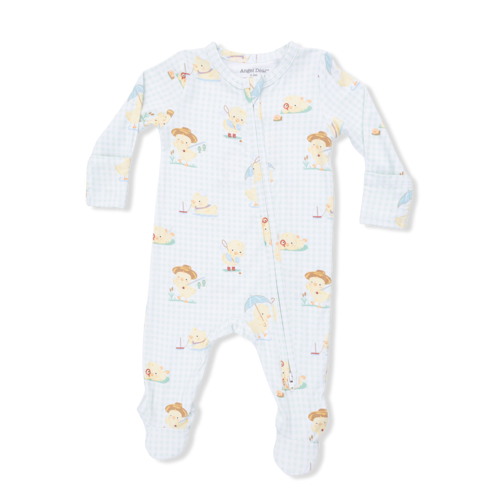 Vintage Spring Ducklings Green 2 Way Zipper Footie