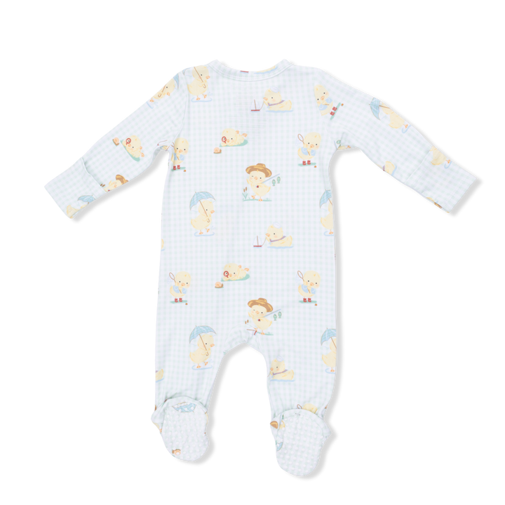 Vintage Spring Ducklings Green 2 Way Zipper Footie