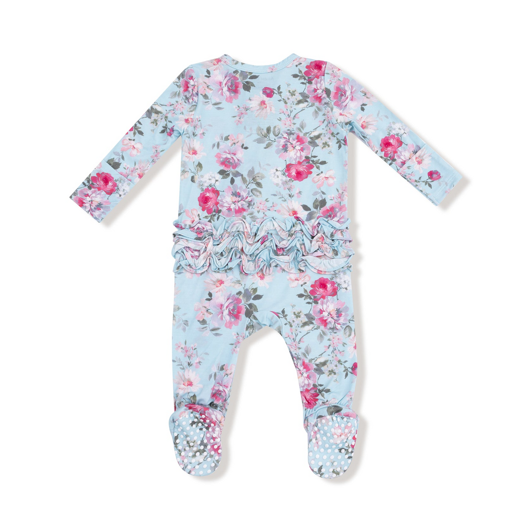 Charlotte Floral 2 Way Zipper Ruffle Back Footie