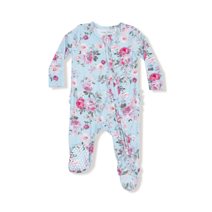 Charlotte Floral 2 Way Zipper Ruffle Back Footie