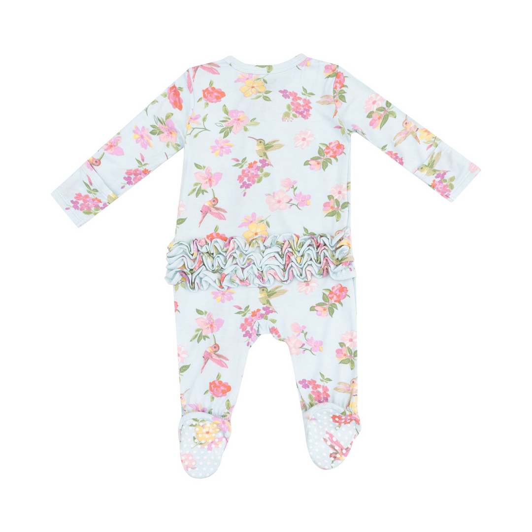 Cute Hummingbirds 2 Way Zipper Ruffle Back Footie