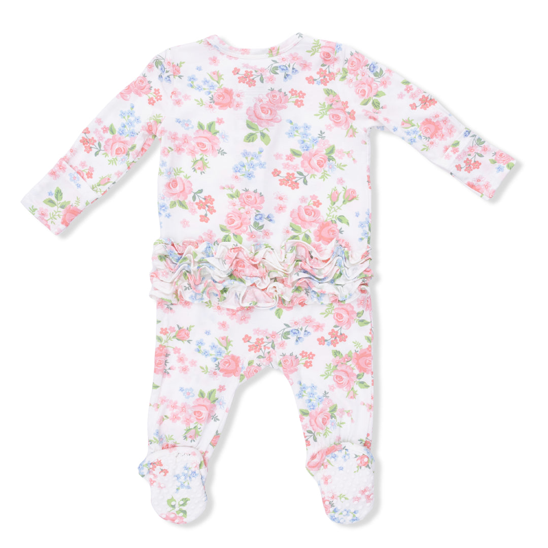 Cute Little Roses 2 Way Ruffle Back Zipper Footie