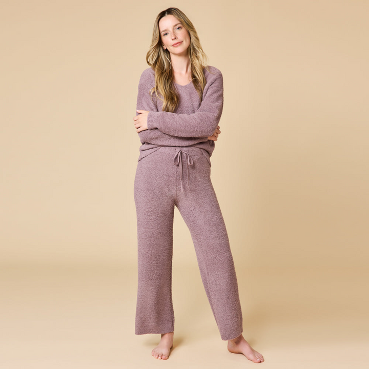 Solid Marshmallow V-Neck Lounge Set - Driftwood (Small)