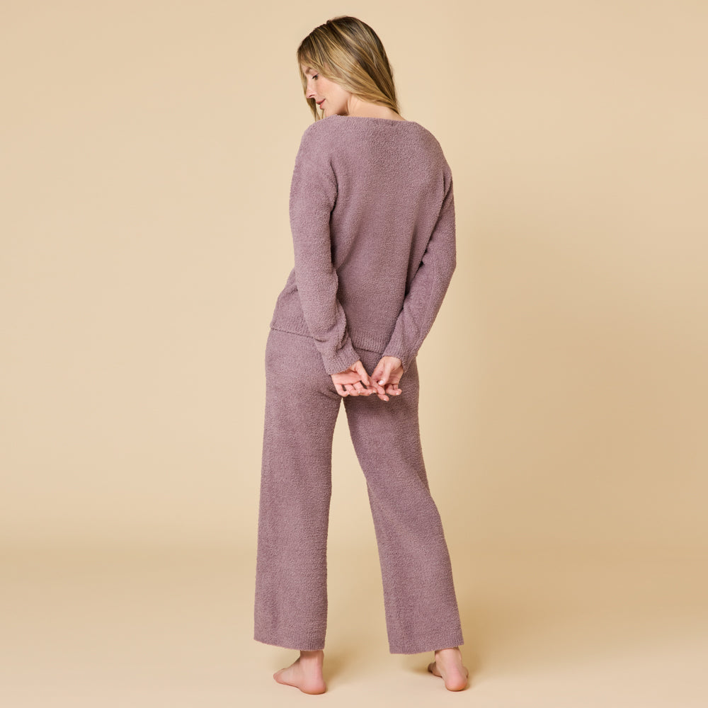 Solid Marshmallow V-Neck Lounge Set - Driftwood (Small)