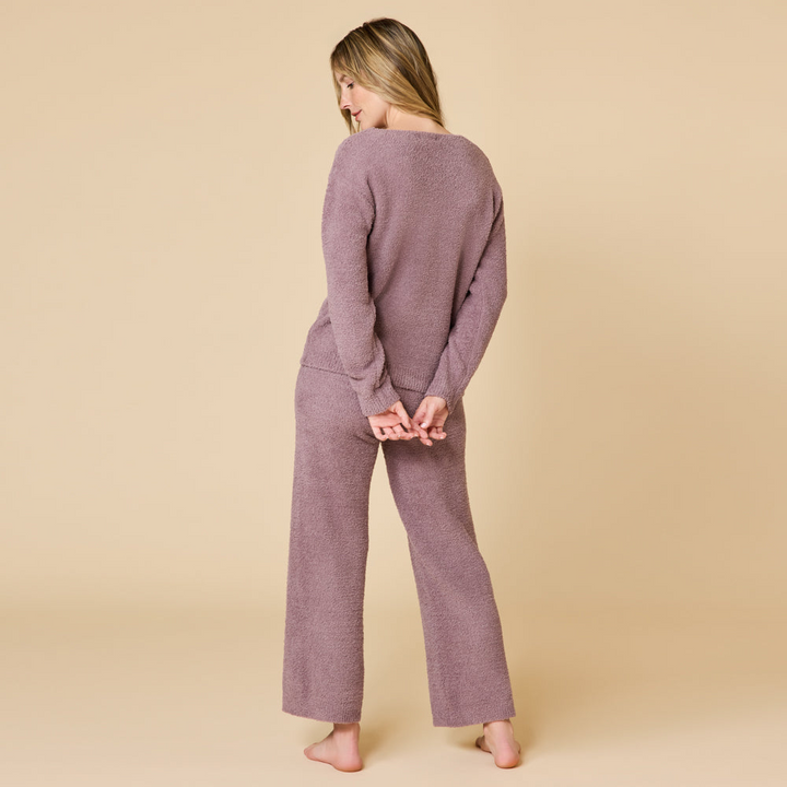 Solid Marshmallow V-Neck Lounge Set - Driftwood (Small)