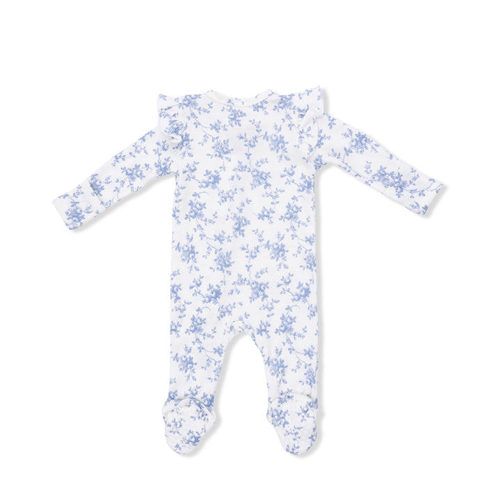 Baby Blue Vines Floral 2 Way Ruffle Sleeve Zipper Footie