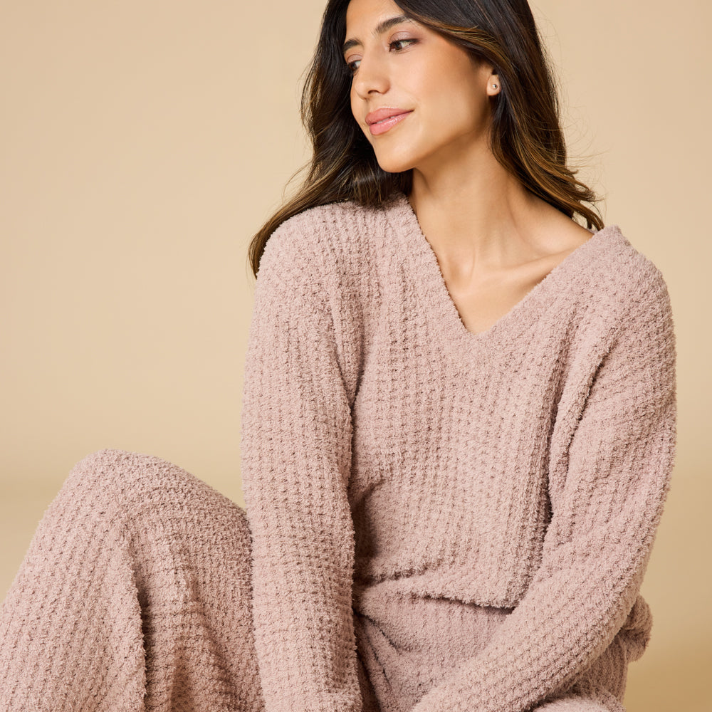 Waffle Marshmallow V-Neck with Long Pant - Coco (Large)