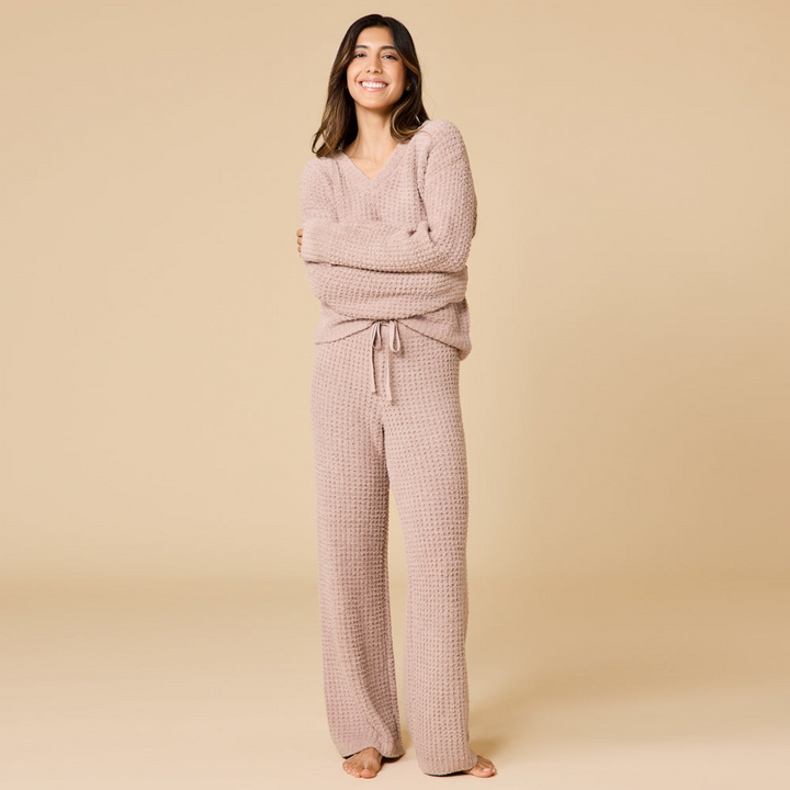 Waffle Marshmallow V-Neck with Long Pant - Coco (Large)