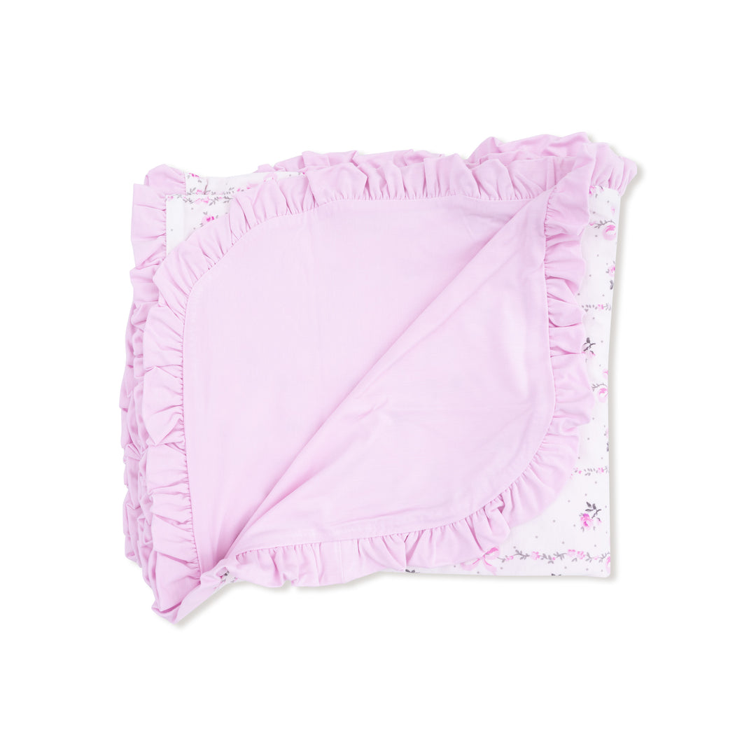 Dainty Buds And Bows Stripe - Ruffle Blanket