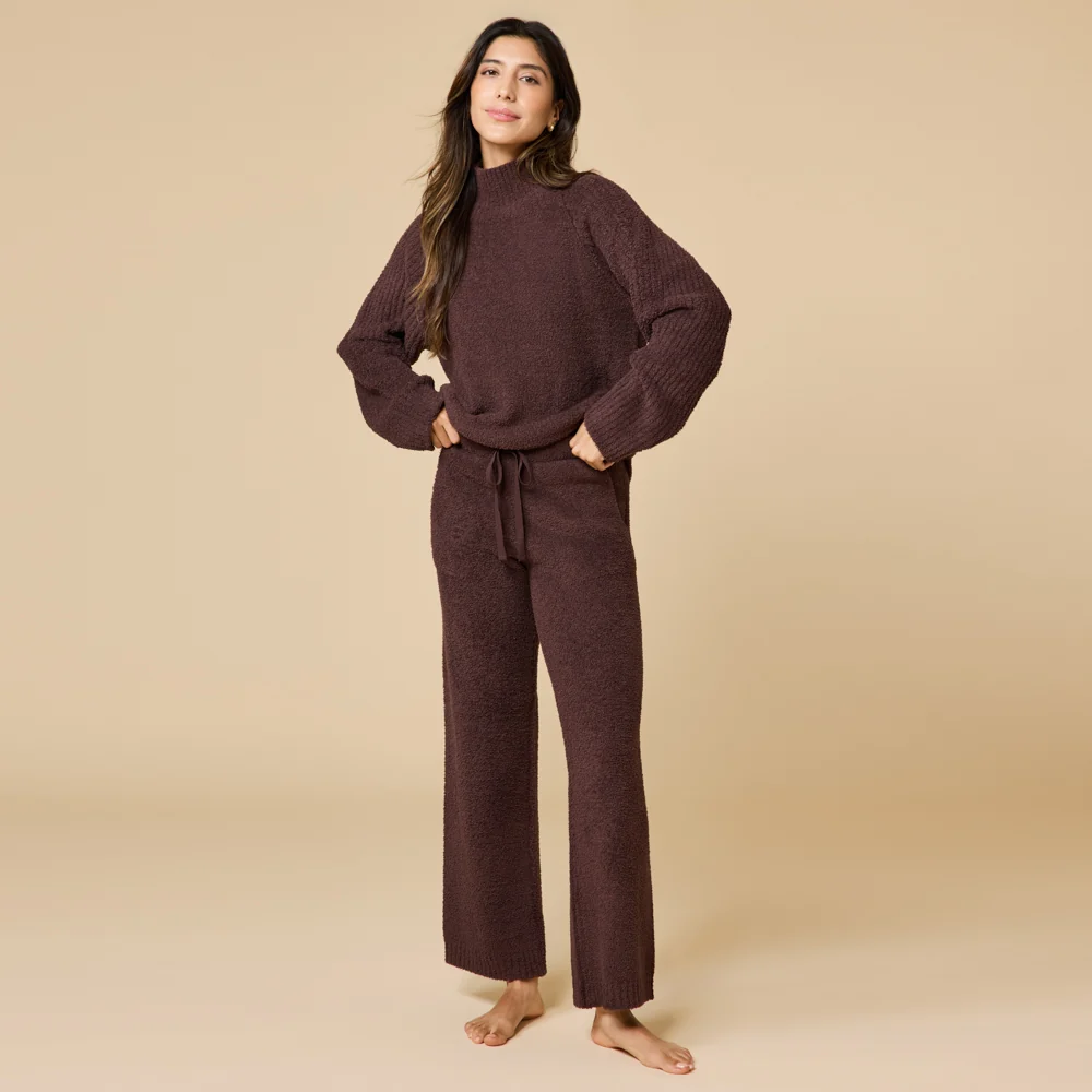 Marshmallow Rib Mock Neck with Long Pant - Espresso (Large)