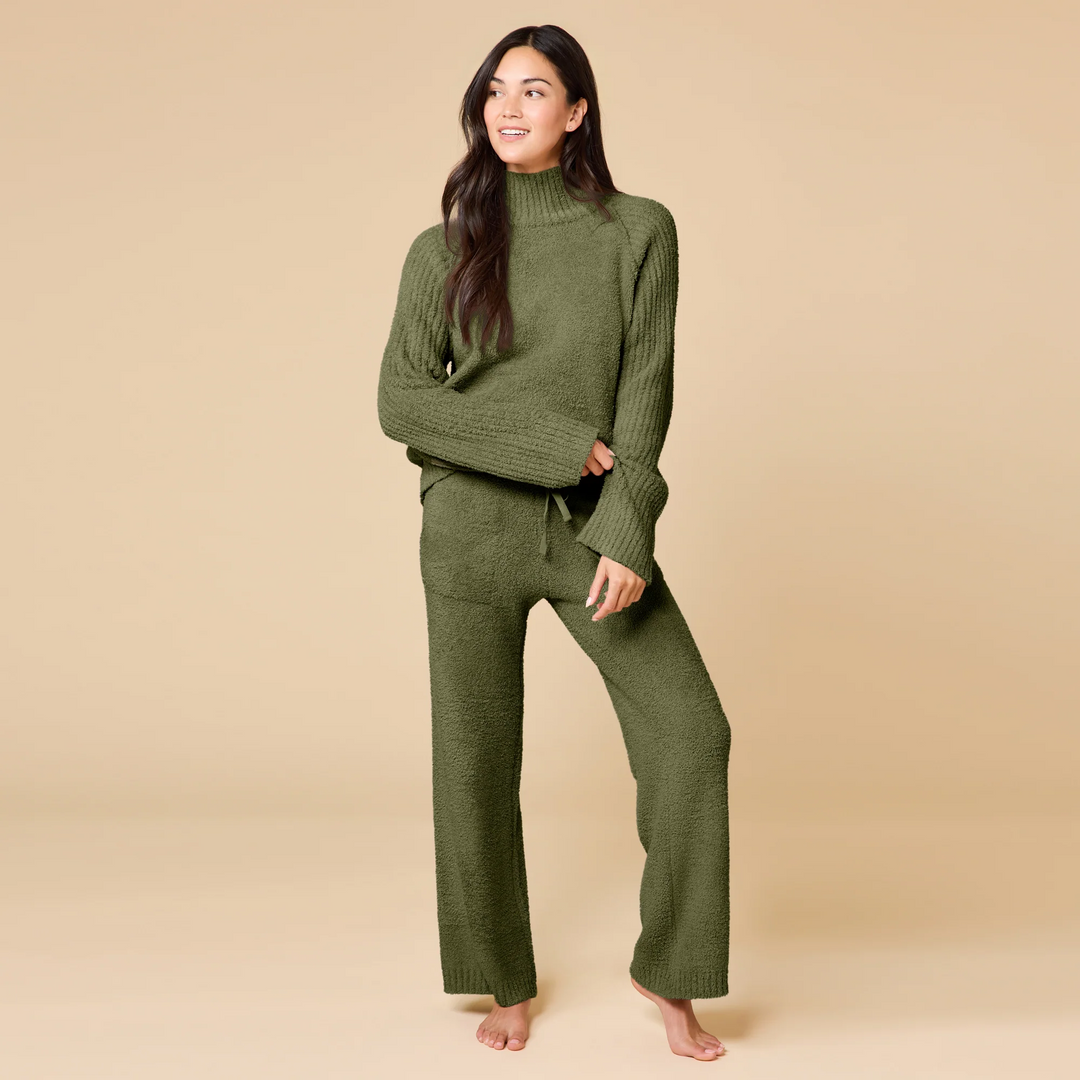 Marshmallow Rib Mock Neck with Long Pant - Olive (Large)