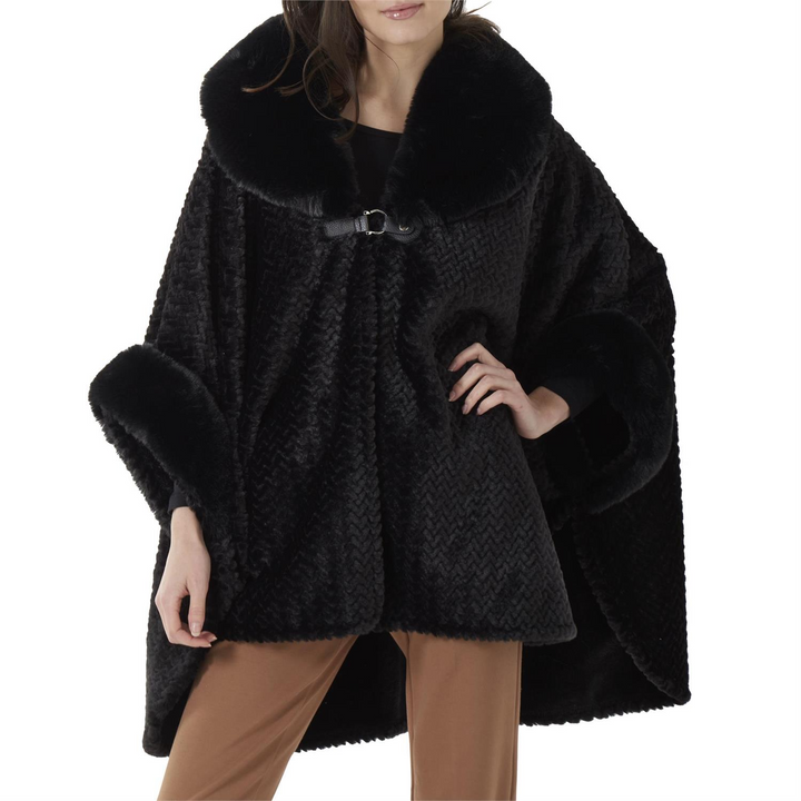 Black Chevron Faux Fur Cape