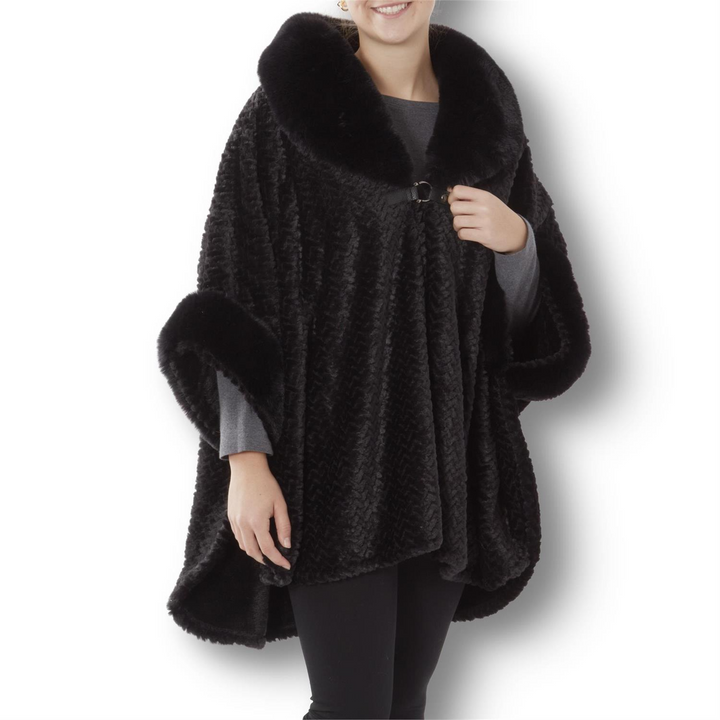 Black Chevron Faux Fur Cape